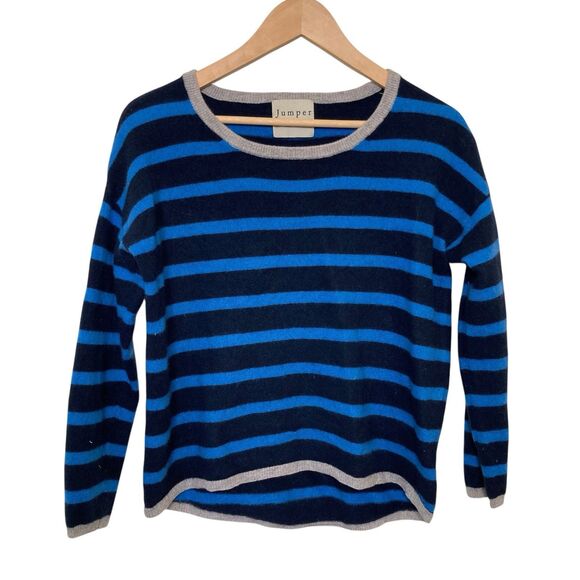 Jumper 1234 Sweater Womens Small Blue  Stripe 100% Cashmere Pullover Knit - Picture 1 of 10